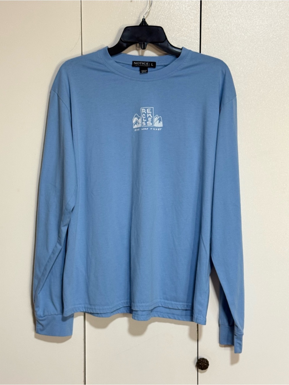 Notice The Reckless Periwinkle Blue Graphic Long Sleeve Shirt One Way Ticket - Picture 2 of 12